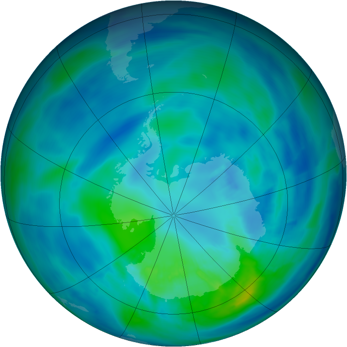 Antarctic ozone map for 03 April 2014